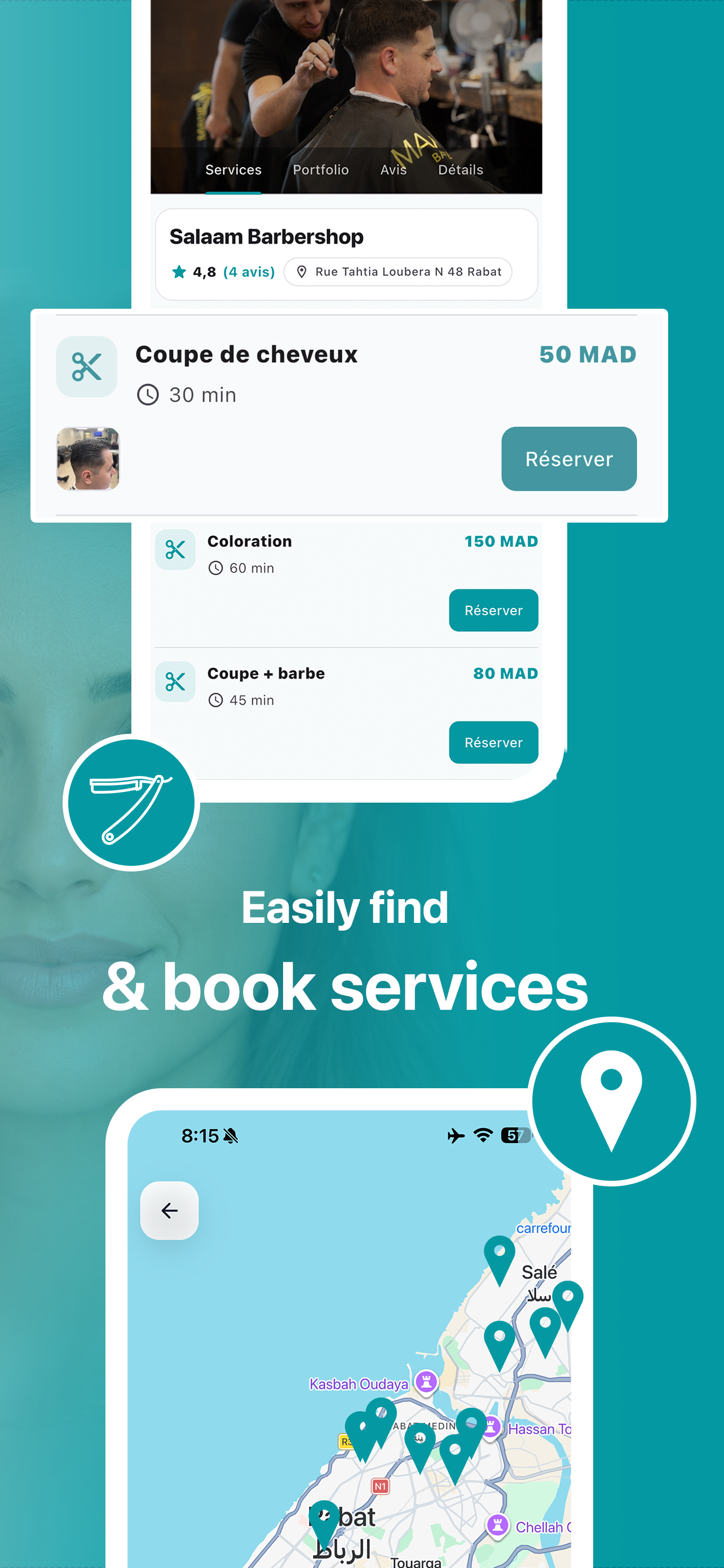 Capture de l'app client Saloony