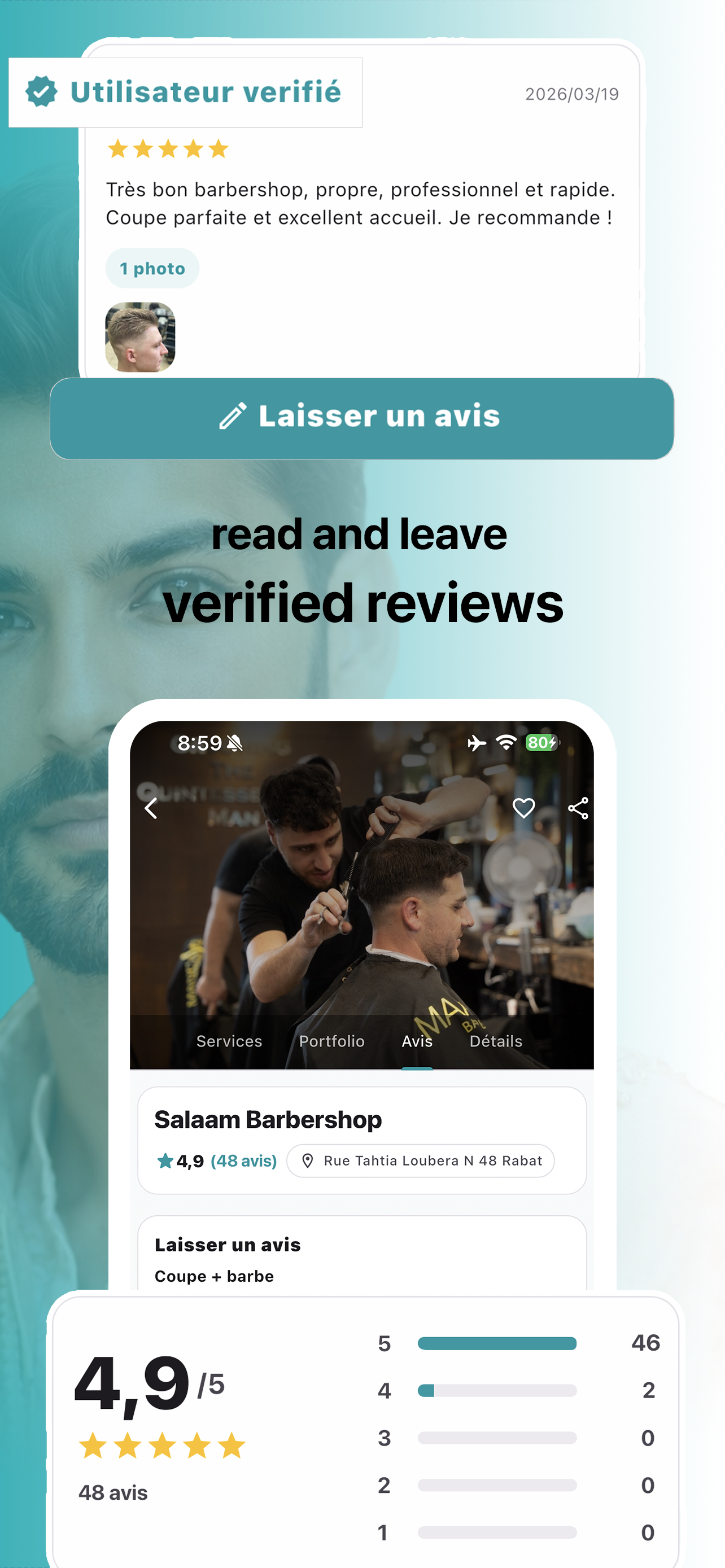 Capture de l'app client Saloony