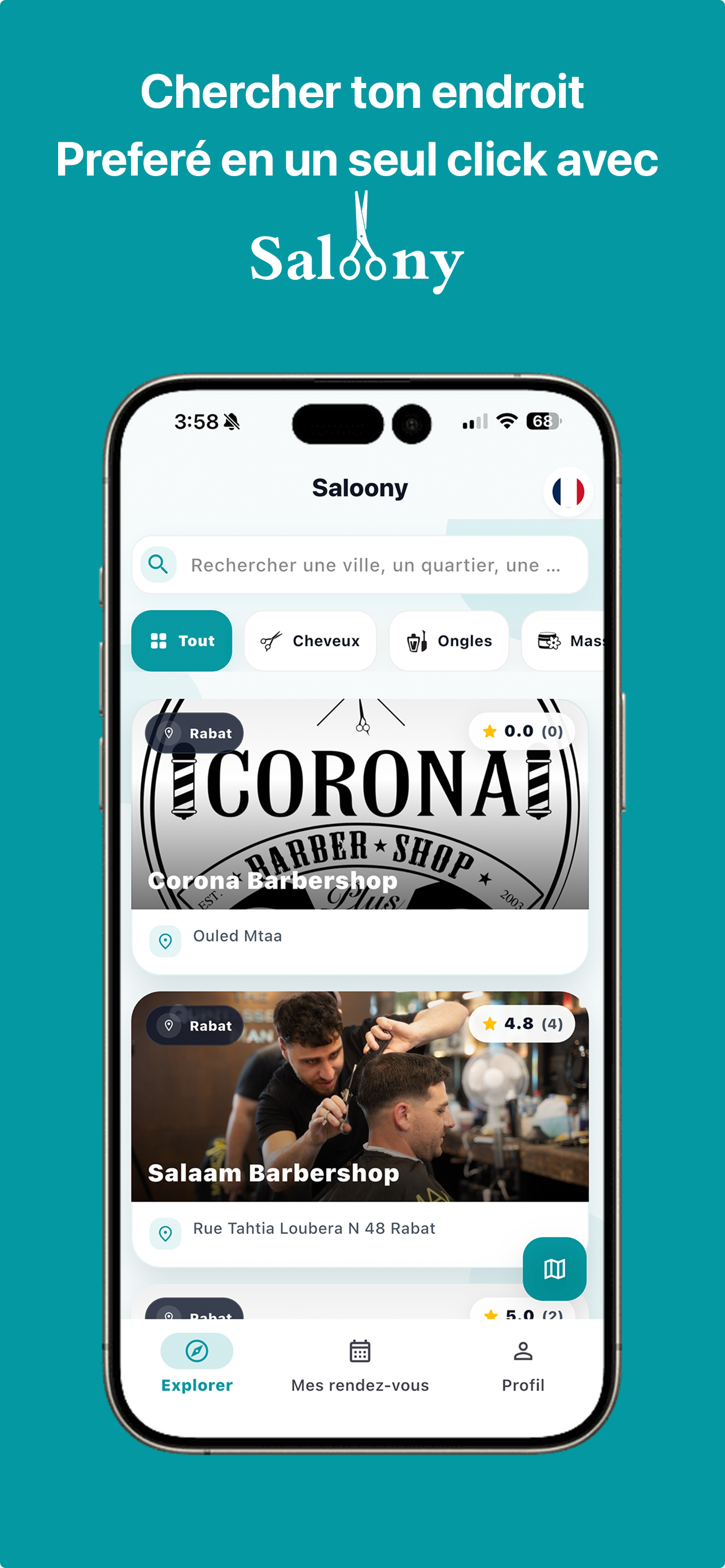 Capture de l'app client Saloony
