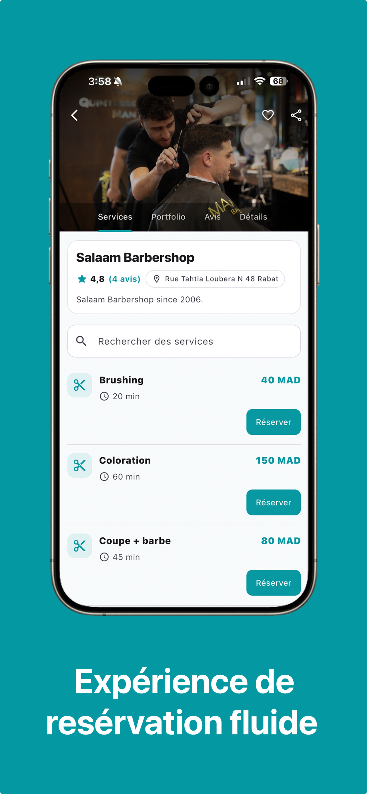 Capture de l'app client Saloony